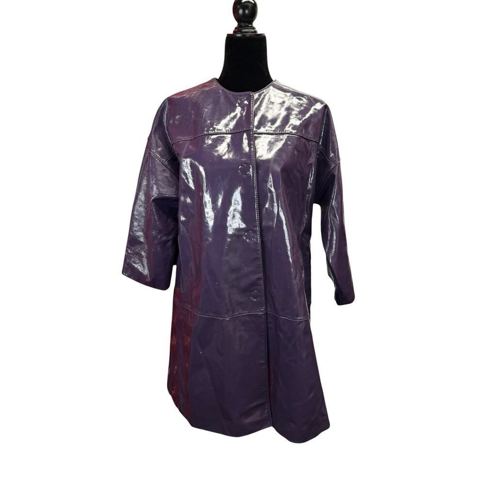 Liz Claiborne Purple Patent Leather Coat Jacket Women’s Medium Snap Front
